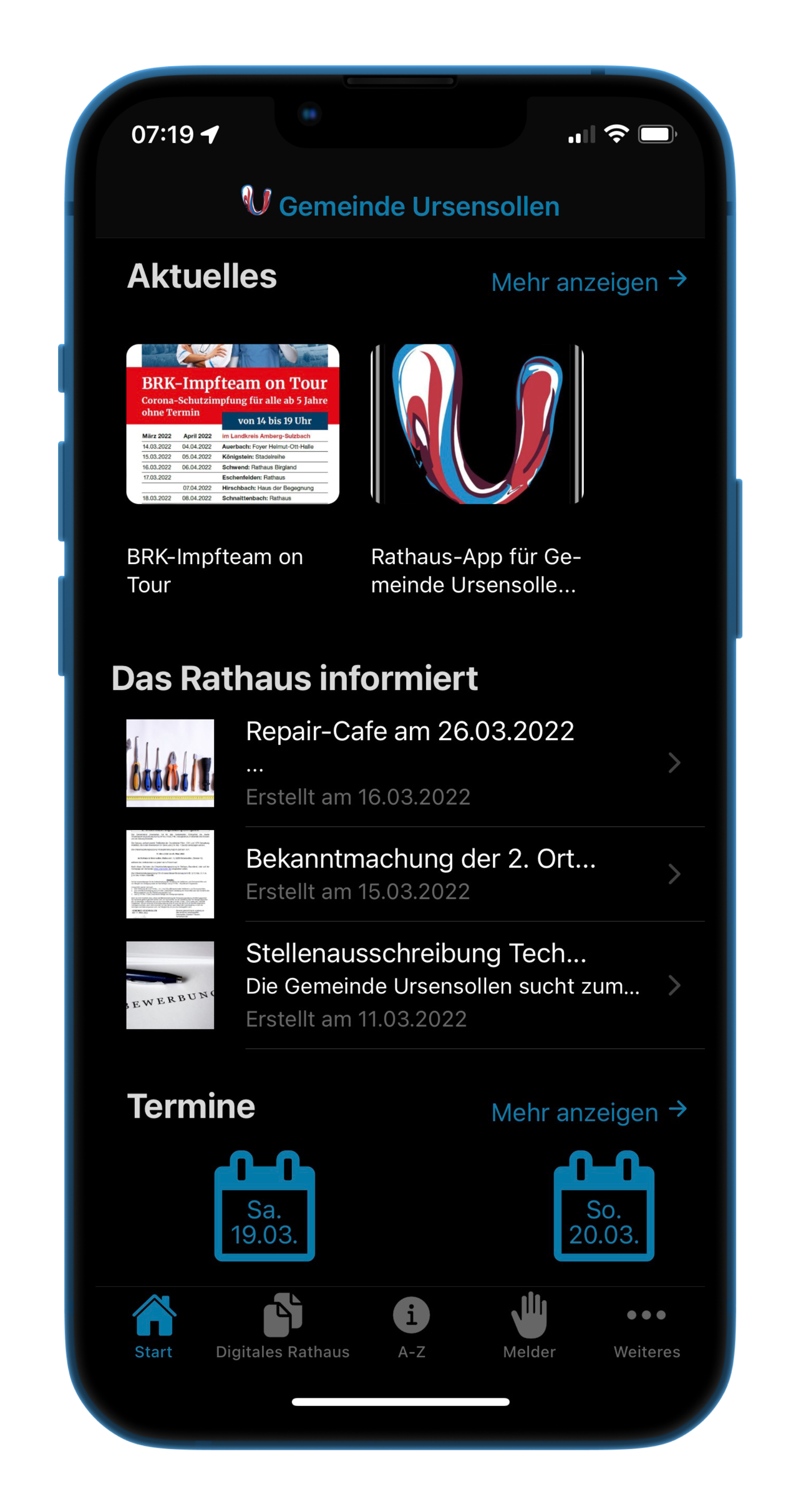 iPhone Screenshot Rathaus-App Ursensollen